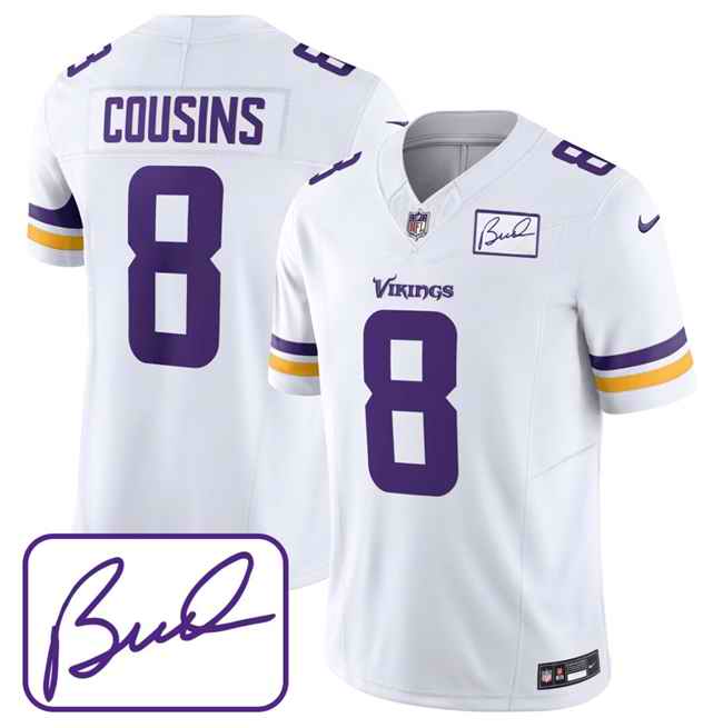 Men's Minnesota Vikings #8 Kirk Cousins White 2023 F.U.S.E. Bud Grant patch Limited Stitched Jersey